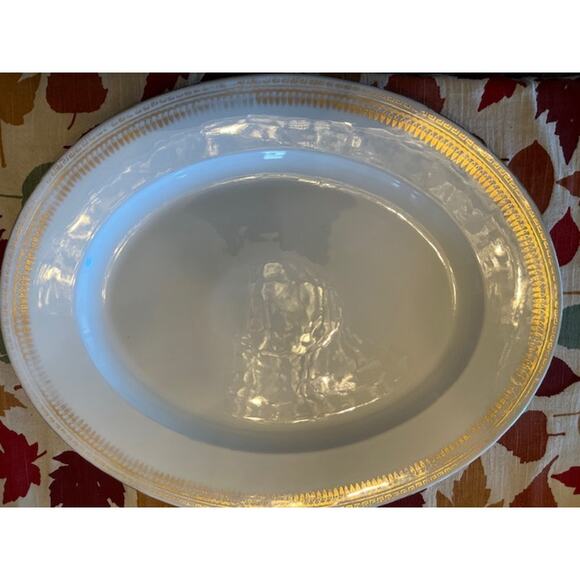 Antique T&V Limoges Platter 18" White Gold Greek Key Porcelain Serving Dish - Picture 2 of 4